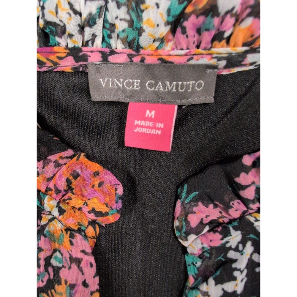 Vince Camuto Womens Floral Tiered Babydoll Mini Dress Long Sleeve Pink Black M - Picture 4 of 9